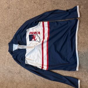 ISWA Navy and White Quarter-Zip Pullover